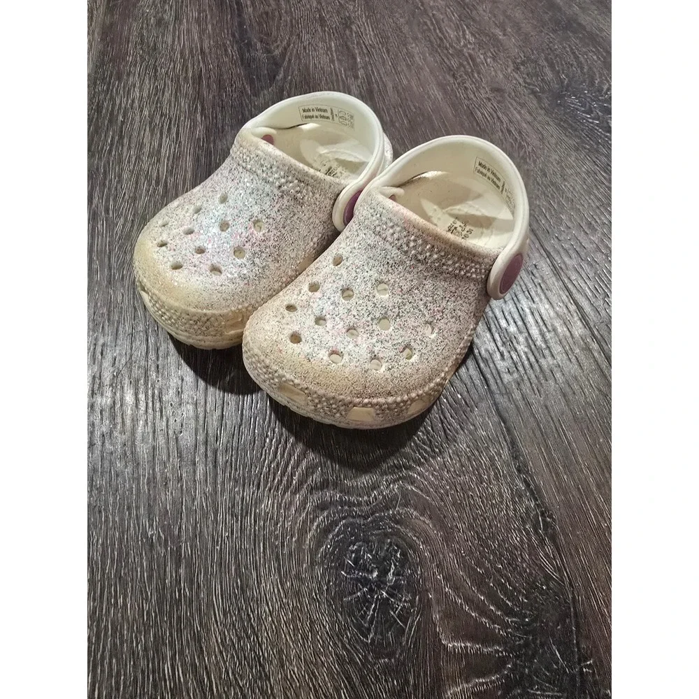 Crocs Classic Glitter Clog Toddler Shoes White Multi Color Sparkle C4